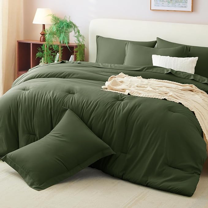 CozyLux Twin Comforter Set Olive Green, 5 Pieces Bed in a Bag Twin Comforter Set - Image 8
