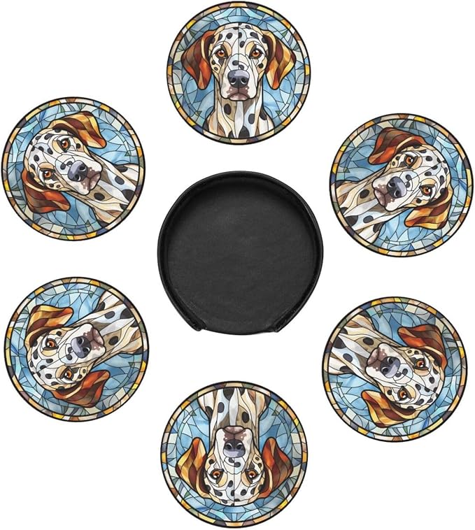Drink Coaster Set of 6, Dalmatian Dog Mom Lover Gift, Leather Drink Coasters - Image 4