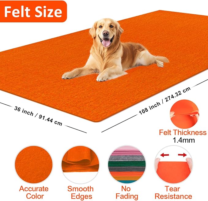 XSEINO Orange Large Felt Fabric 108" X 36 ", 1.4 mm Thick Soft Felt Fabric Sheet - Image 2