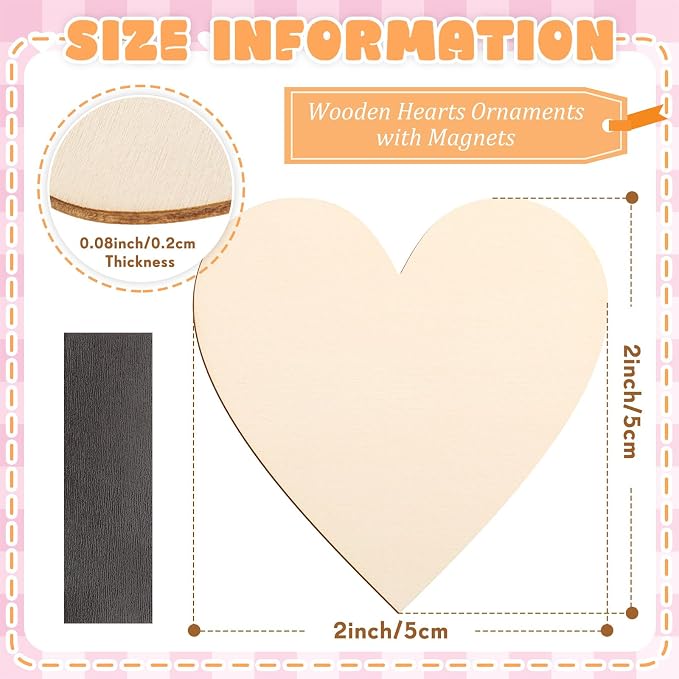 Qunclay 100 Pcs 2 Inch Wooden Heart Magnets - Image 2