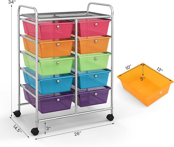 Giantex 10 Drawers Rolling Cart, Classroom Organizers, Storage Cart - Image 3
