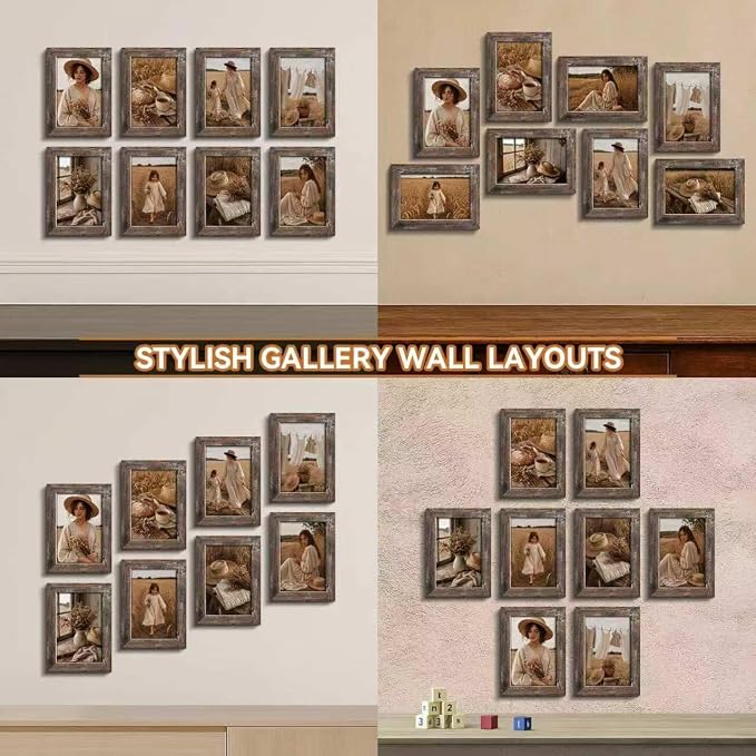 5x7 Picture Frames Set of 8, Vintage Rustic Farmhouse Industrial Style Photo - Image 3
