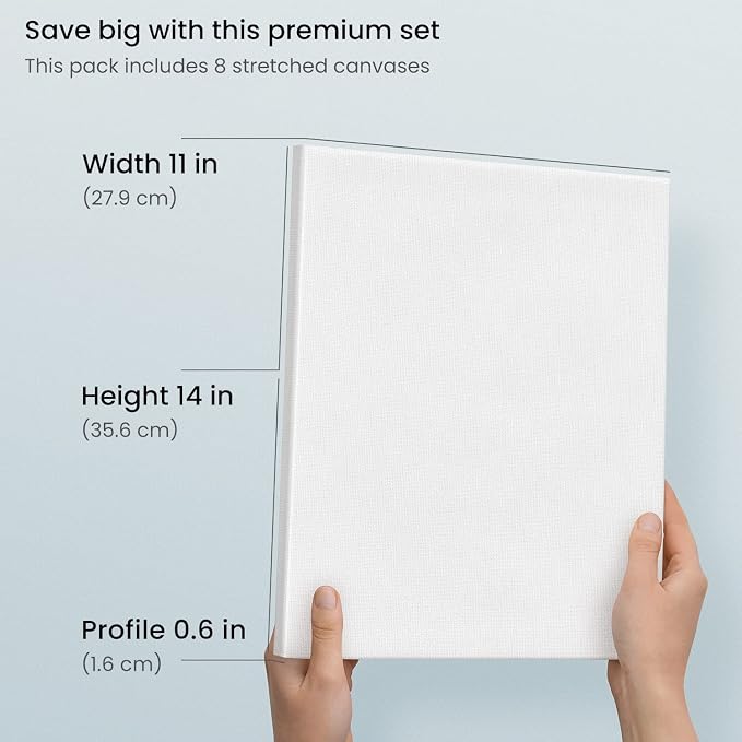 ARTEZA Stretched Canvas 11x14 Inches Pack of 8 – Blank White Canvases - Image 4