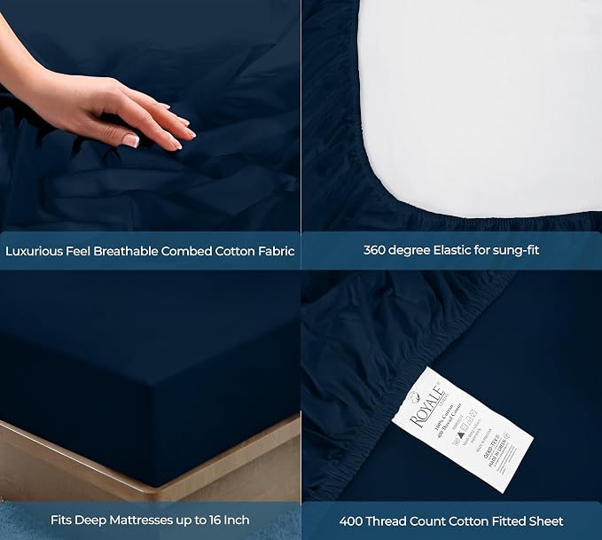 Royale Linens 400 Thread Count 100% American Grown Cotton Fitted Sheet Queen - Image 5
