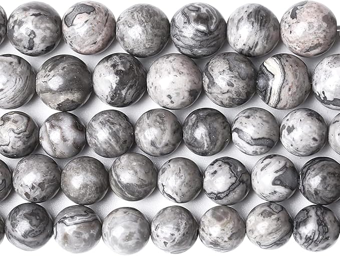 A+ Natural Map Jasper Gemstone Beads Gray Energy Stone Healing Power by NaturalStoneBeads