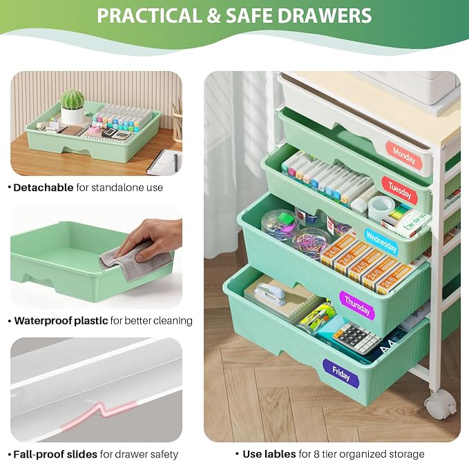 Goovilla Rolling Cart with Drawers, Utility Cart Organizer With 5 Removable - Image 3