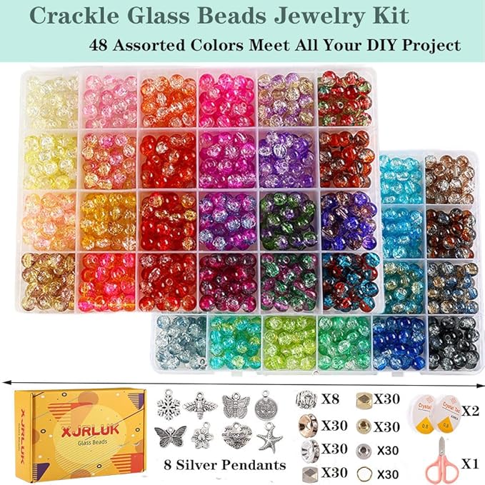 XJRLUK Glass Beads Bracelet Making Kit, Crystal Glass Round Beads Friendship - Image 2