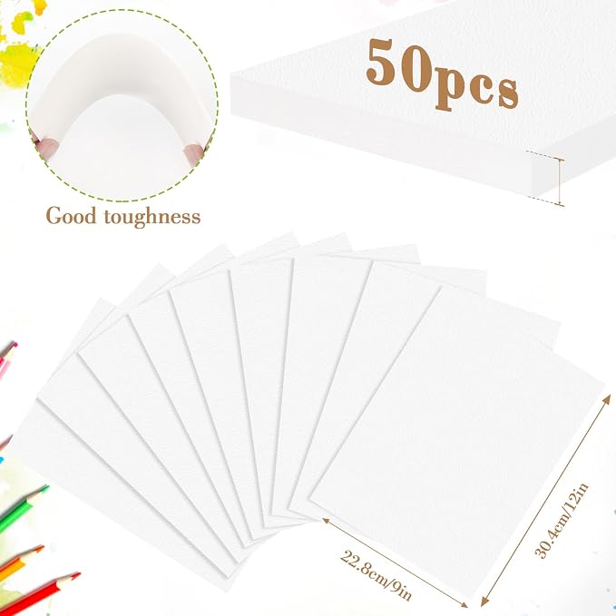 50PCS 9x12 Watercolor Paper Bulk, 140lb/300g Cold Press Thick Water Color Paper - Image 2