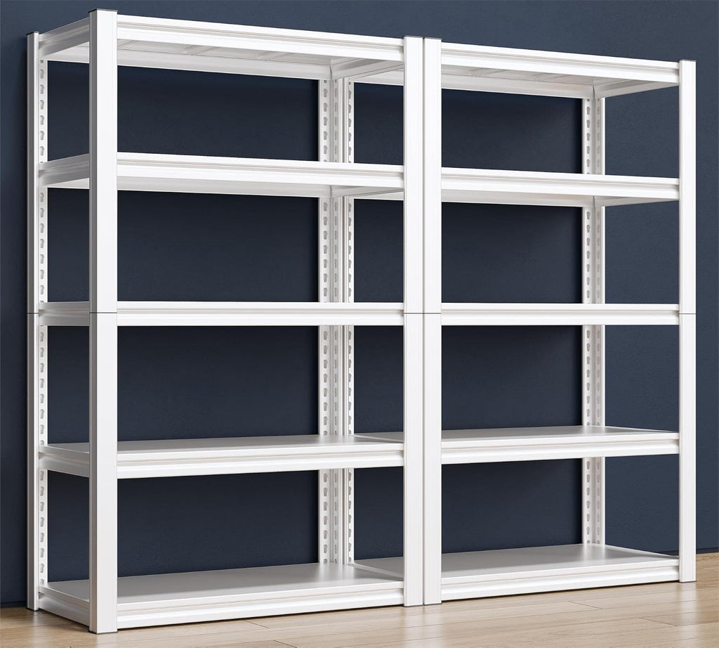 Raybee Garage Shelving Heavy Duty 2000LBS Storage Shelves Heavy Duty Shelving 5 Tier White Metal Shelves Pantry Shelf for Kitchen Closet Basement Warehouse 2 Pack