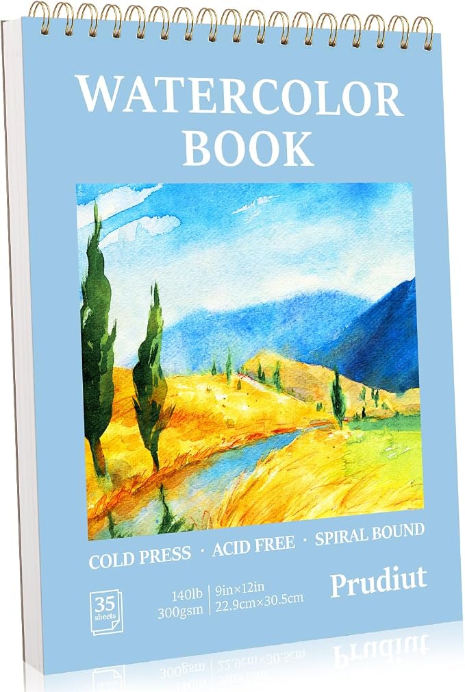 35 Sheets Watercolor Paper Pad 9x12 Inch, 140 lb/300 GSM Cold Press Water Color by Prudiut