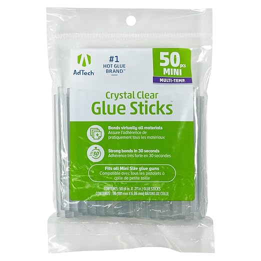 AdTech Mini Hot Glue Sticks – 50 Pack, Crystal Clear, Fast & Strong Bonding by AdhesiveTechnologies