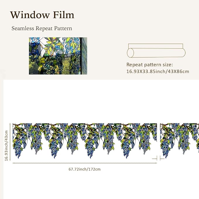 Original Hand Drawn Wisteria Stained Glass Window Border Film, Transparent - Image 6