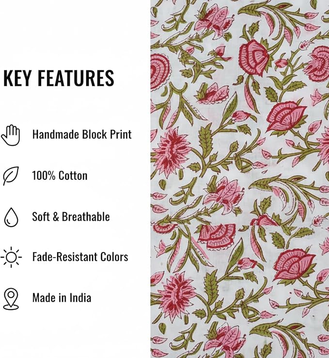 E-Tailor® Hand-Block Printed Pre-Cut Cotton Fabric Ideal - Image 3