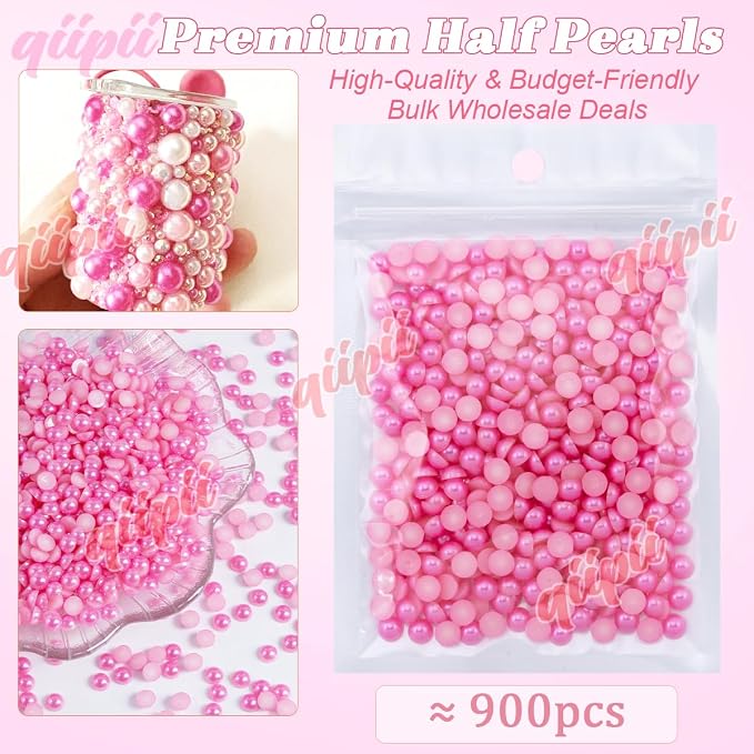 qiipii 900PCS 6mm Rose Pink Half Round Pearls Bulk - Image 2