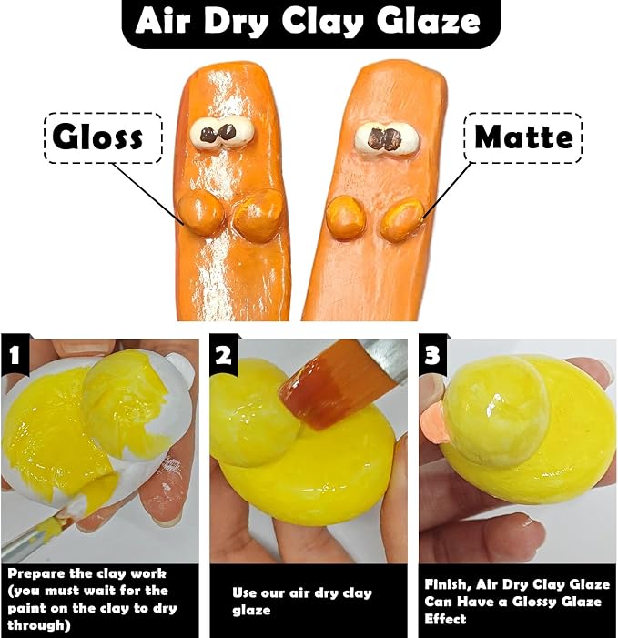 EIGTWEN 100ml Air Dry Clay Glaze and 29pcs Clay Tools Kit, Gloss Varnish | - Image 2
