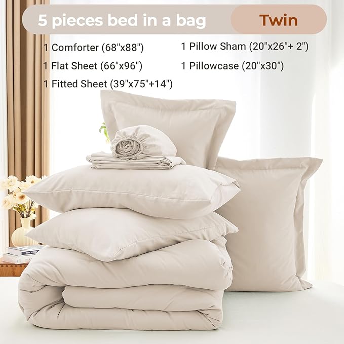 MUXHOMO 5 Pieces Twin Comforter Set, Soft Bed in a Bag Twin Size, All Season - Image 4