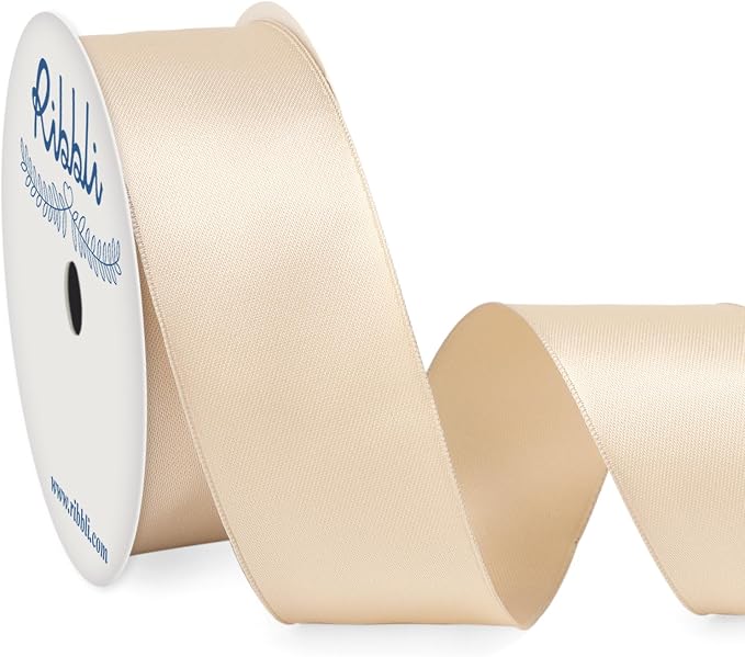 Ribbli Light Champagne Double Faced Satin Wired Ribbon 1.5 Inch Christmas Ribbon by Ribbli