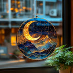 Celestial Moon and Stars Acrylic Hanging Suncatcher Night Sky Themed by Unknown