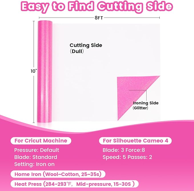 Neon Pink Glitter HTV Heat Transfer Vinyl, Glitter Iron on Vinyl 10" x 8ft | - Image 4
