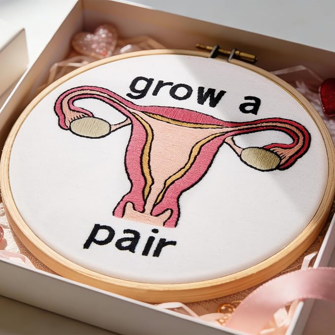 Hand Embroidery Kits for Beginners Adults, Grow a Pair Uterus Embroidery DIY Kit - Image 2