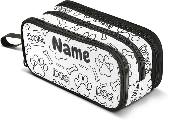 Custom Dog Paw Print Bones Pencil Case Box Boys Girls Personalized Name Large by BOENLE-WELCOMEYOURCOMING