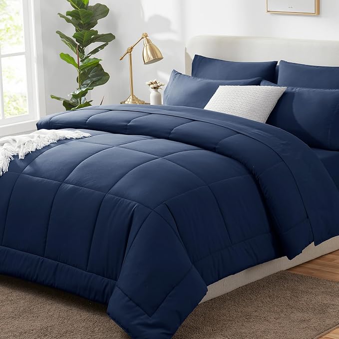 CozyLux King Size Comforter Set Navy Blue, 7 Pieces Bed in a Bag, All Season by CozyLux