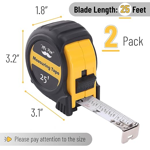 Mr. Pen- Retractable Tape Measure 25 ft, 2 Pack, Easy Read | Steel Retractable - Image 2
