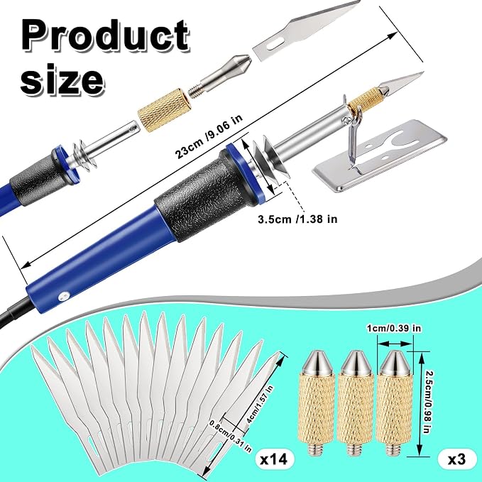 Honoson 19 Pieces Electric Hot Knife Cutter Tool, 14 Blades, 3 Chuck Sleeves - Image 2