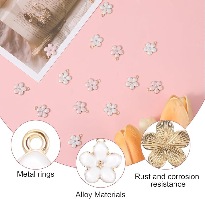 40 Pcs Gold Plated Enamel Cherry Blossoms Decor Small Flower Enamel Charms Cute - Image 3
