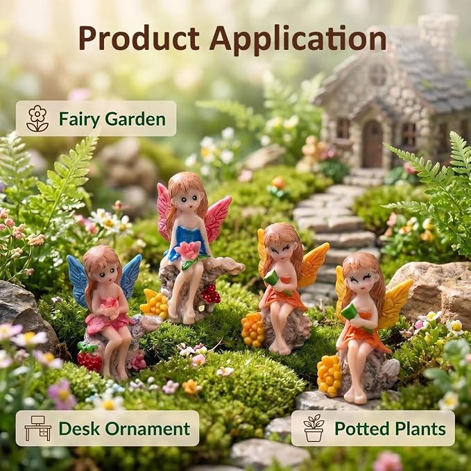 Suartus 4Pcs Miniature Fairy Garden Figurines, Resin Small Fairies Ornaments - Image 2