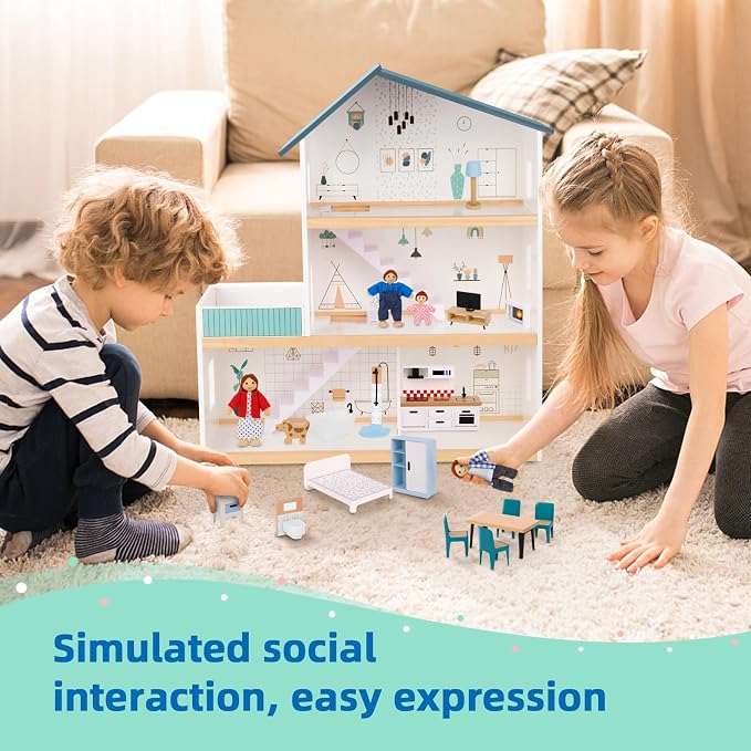 OOOK Wooden Dollhouse for Kids, Doll House - Image 2