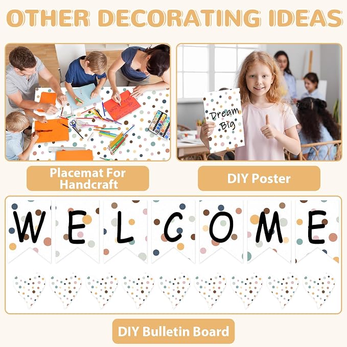 Qyeahkj Boho Dot Bulletin Board Paper Roll Boho Polka Dot Bulletin Board - Image 4