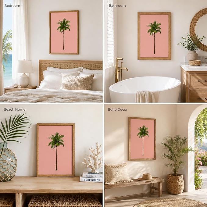 Framed Palm Tree Canvas Wall Art, Girl Beach Poster Print Artwork, - Image 6