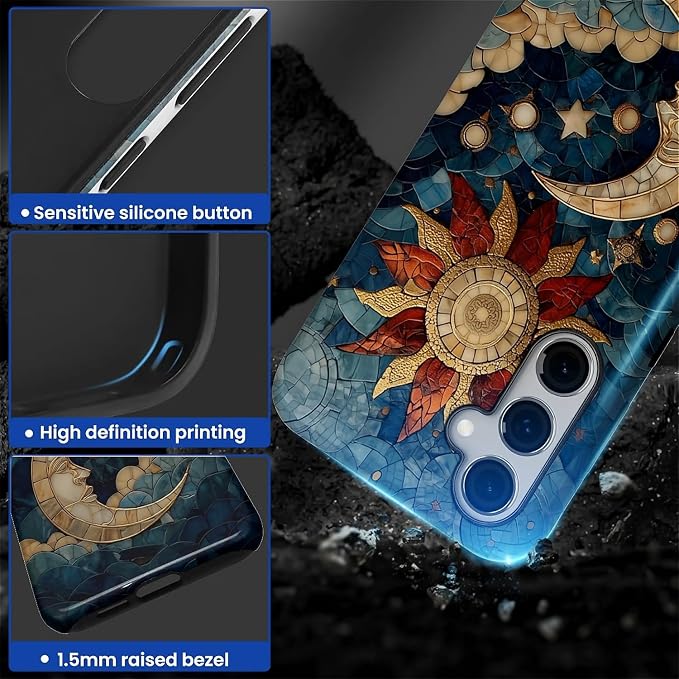 Case for Samsung Galaxy S25 Case, Sun Moon Stars Faux Stained Glass Design - Image 5
