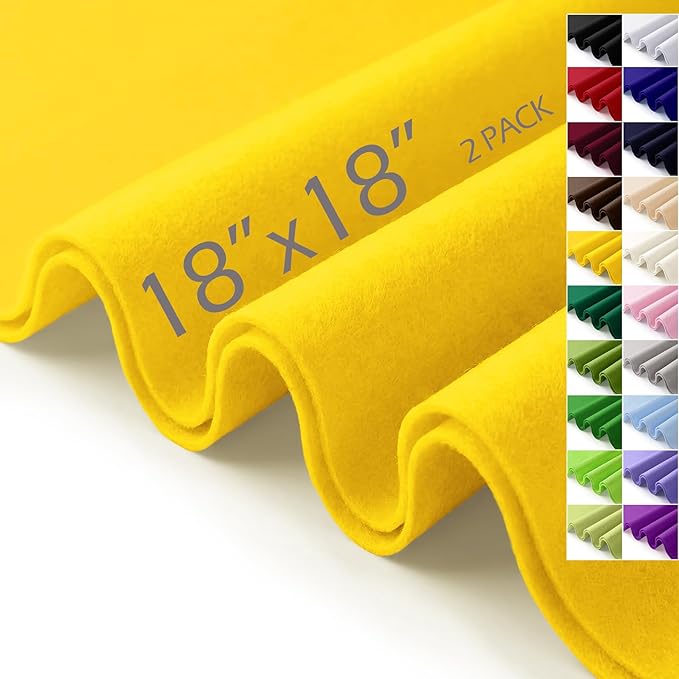 Yellow Felt Fabric Sheets 18" x 18" 1.6mm Soft Felt, Sew and Glue, DIY Sewing by AblemeDeco