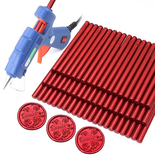 Wax Seal Kits, Flame Red Sealing Wax Sticks, HOSEALING Glue Gun and Wax Seal by HOSEALING