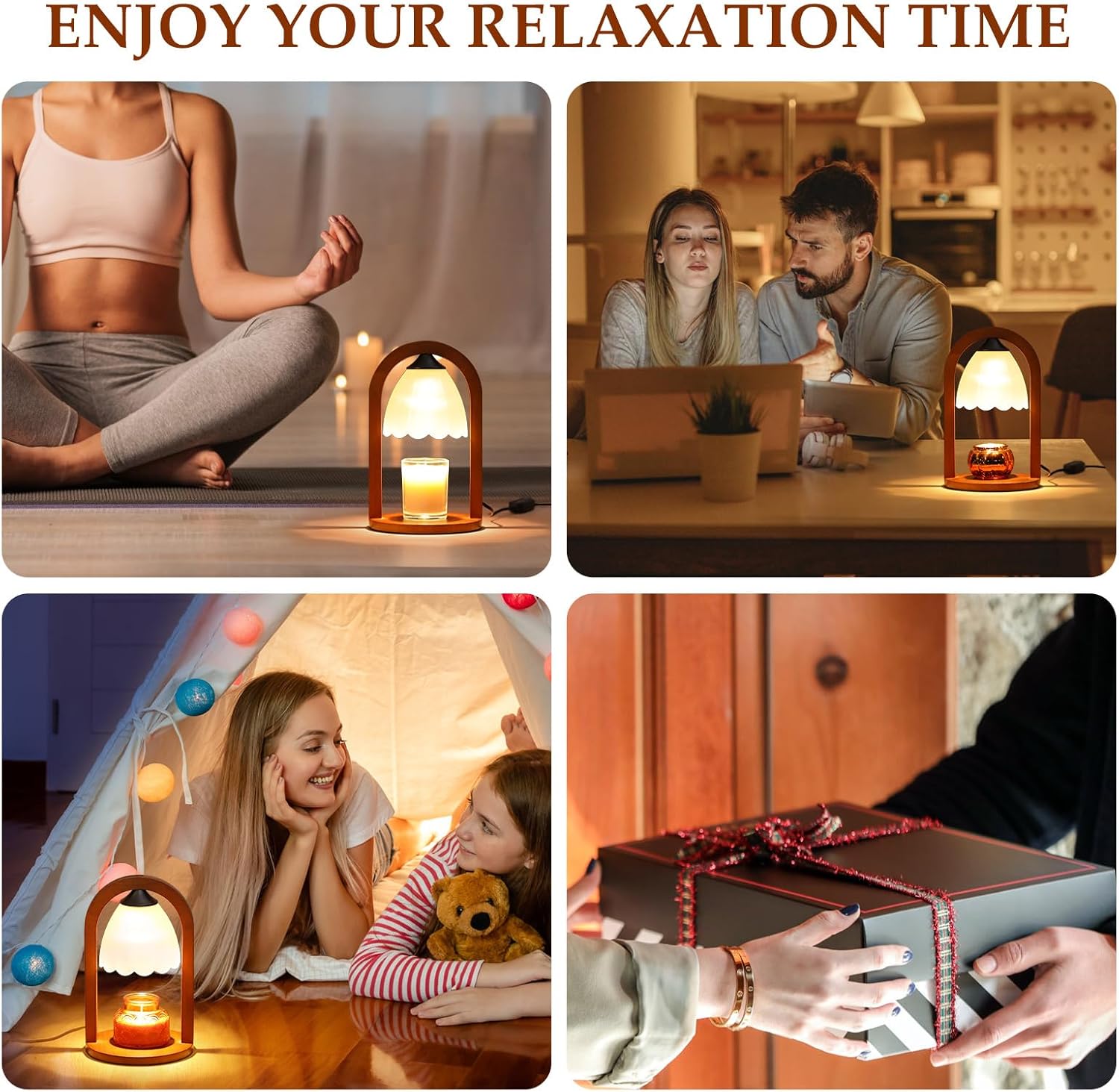 Candle Warmer Lamp with Timer and Dimmer，Electric Candle Lamp Warmer for Jar Candles，Birthday Gifts for mom and Women, Bedroom Home Decor，Melt Warmer for Scented Wax with 3 Bulbs( Retro Wooden Base)