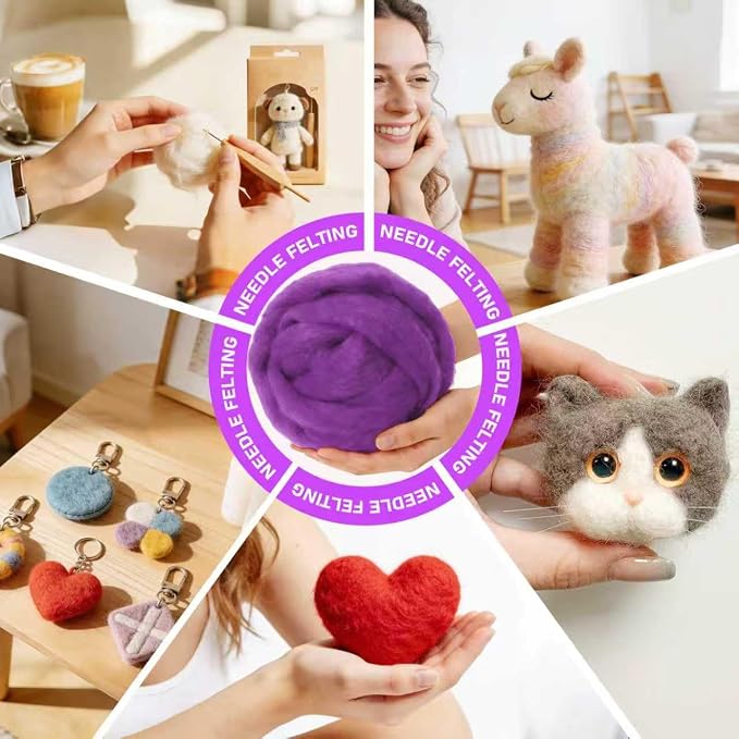 Felting Wool for DIY Craft, Needle Felting Wool Purple, 3.4oz Wool Roving for - Image 5