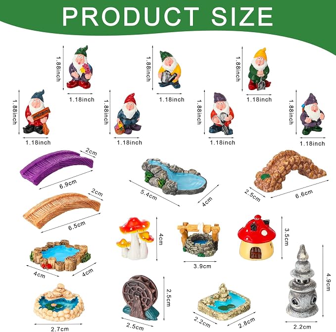 Unittype 19 Pcs Gnome Garden Accessories Tiny Fairy Gnome Figurines Miniature - Image 2