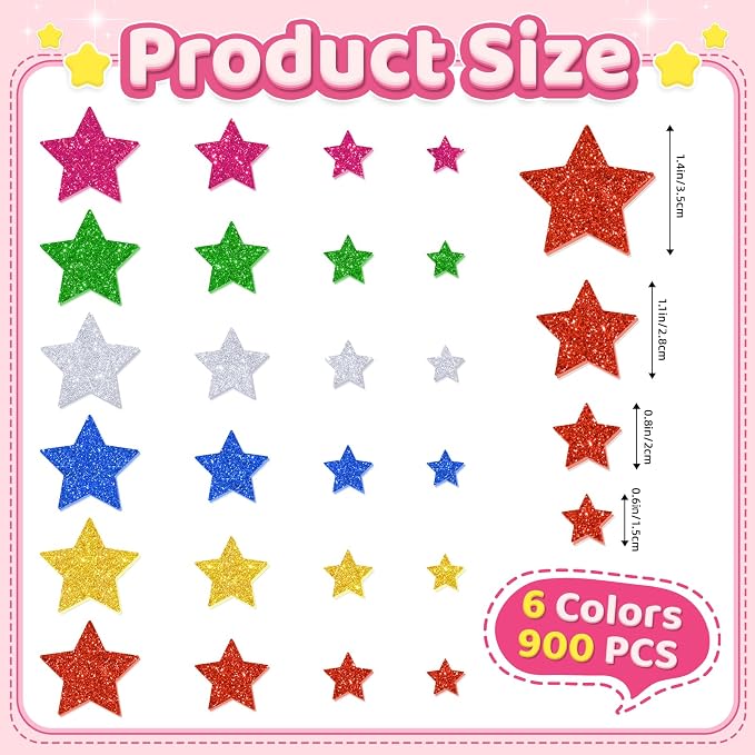 900Pcs Foam Stickers, Colorful Foam Shape Stickers Self Adhesive Star Stickers - Image 2