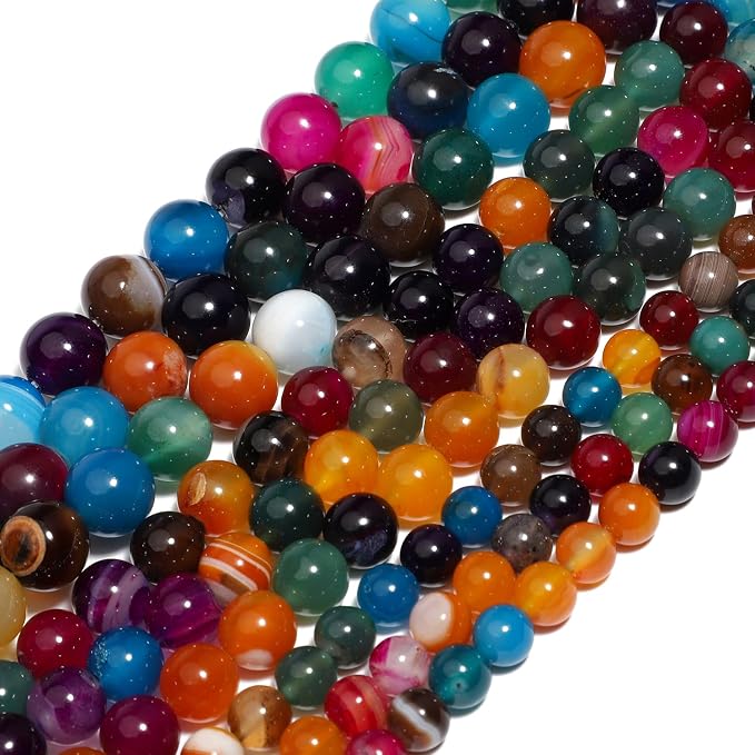 35pcs Round Loose Multicolored Agate Beads - Image 8