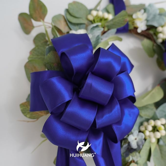 HUIHUANG Royal Blue Wired Ribbon 1-1/2 inch Cobalt Satin Wire Edge Ribbon - Image 9