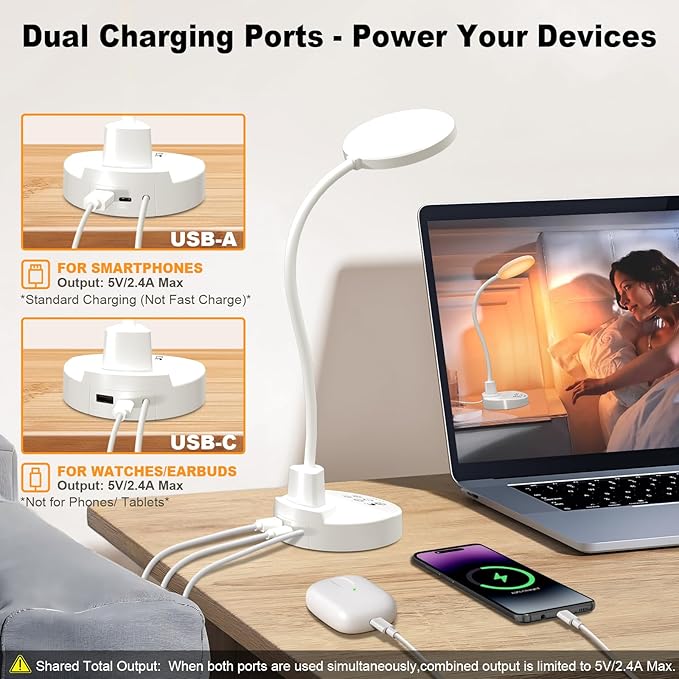 15W LED Desk Lamp with USB Charging Ports – Dimmable Table Lamp with 3 Color - Image 4