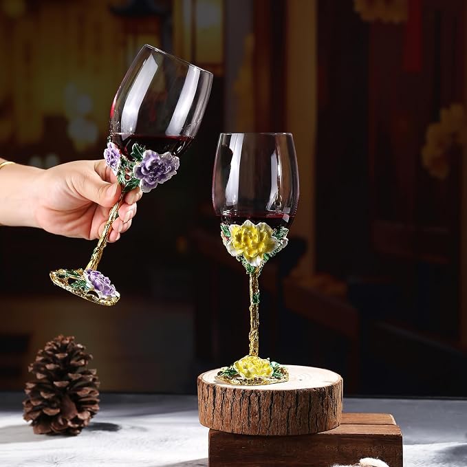 Simcat Handmade Painted Enamel Flower Glass Wine Glasses Transparent Refined - Image 4
