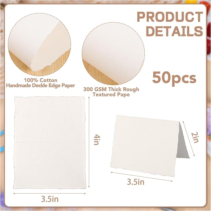 50 Sheets Watercolor Paper 3.5 x 2, 300 GSM Deckled Edge Paper Rough/Textured - Image 2