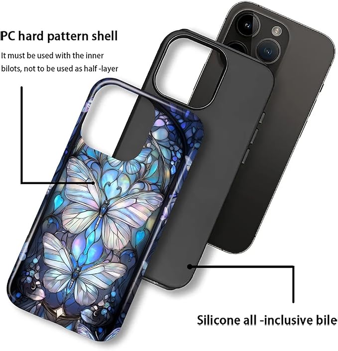 ZHEGAILIAN Case for iPhone 16 Pro, Stained Glass Butterfly Aesthetic Durable - Image 2
