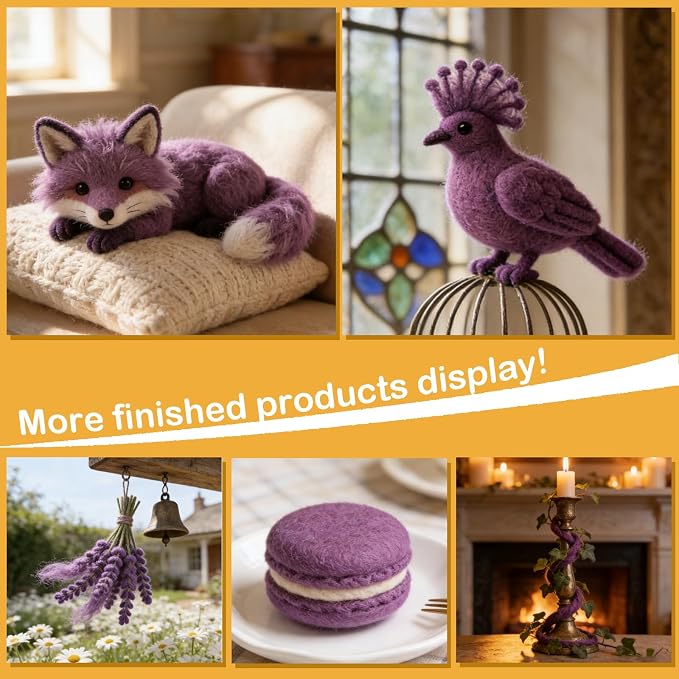 Purple Wool for Needle Felting, 3.5oz Felting Wool, Soft Wool Batting for DIY - Image 4