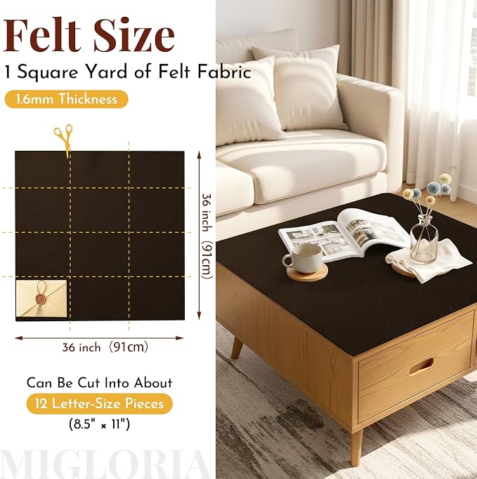 Large Felt Fabric Sheet 36 x 36 Inch, 1.6mm Thick | Soft nonwoven felt - Image 2