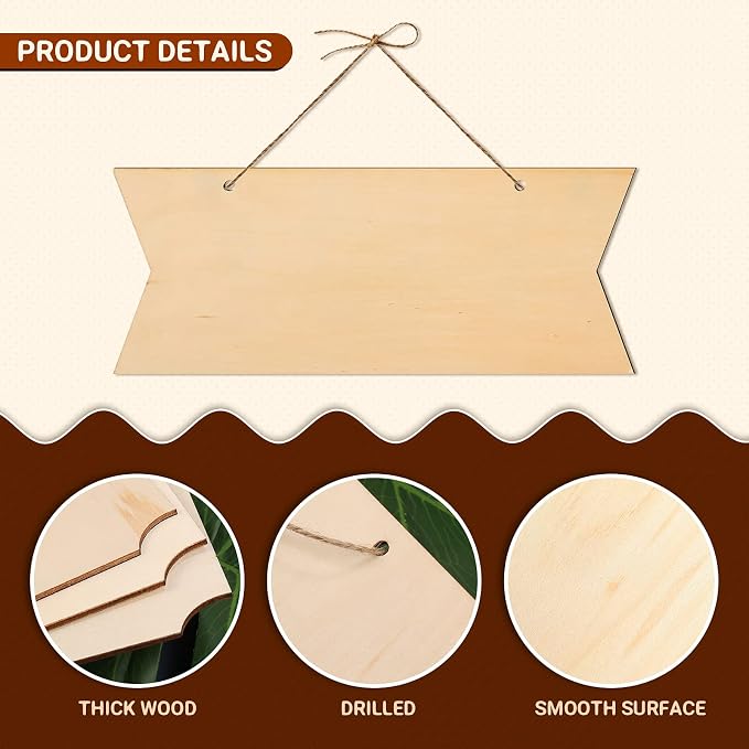 15 Pieces Unfinished Hanging Wood Sign Rectangle Blank Hanging Decorative Wood - Image 3