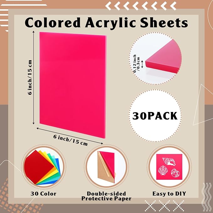 Geetery 30 Pack Colored Acrylic Sheets 1/8" Thick - Image 2